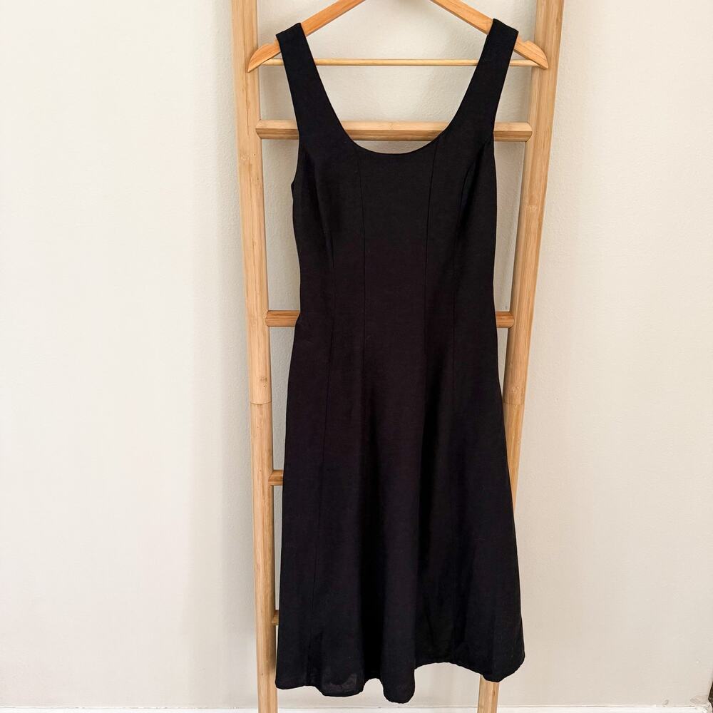 NWT Sincerely Jules Black Linen Blend Midi Dress Smocked Back Size Small - Picture 2 of 9